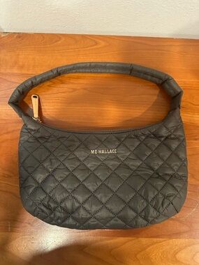 MZ Wallace Quilted Dark Grey Small Shoulder Bag with Padded Handle